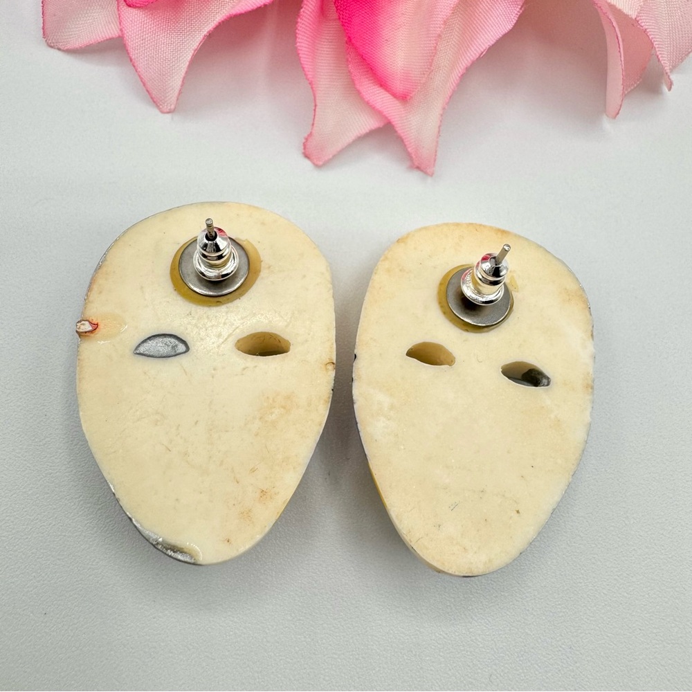 Vintage Mask Split Face Doll Carnival Earrings Artsy Avant Garde Fair Festival - Picture 4 of 10